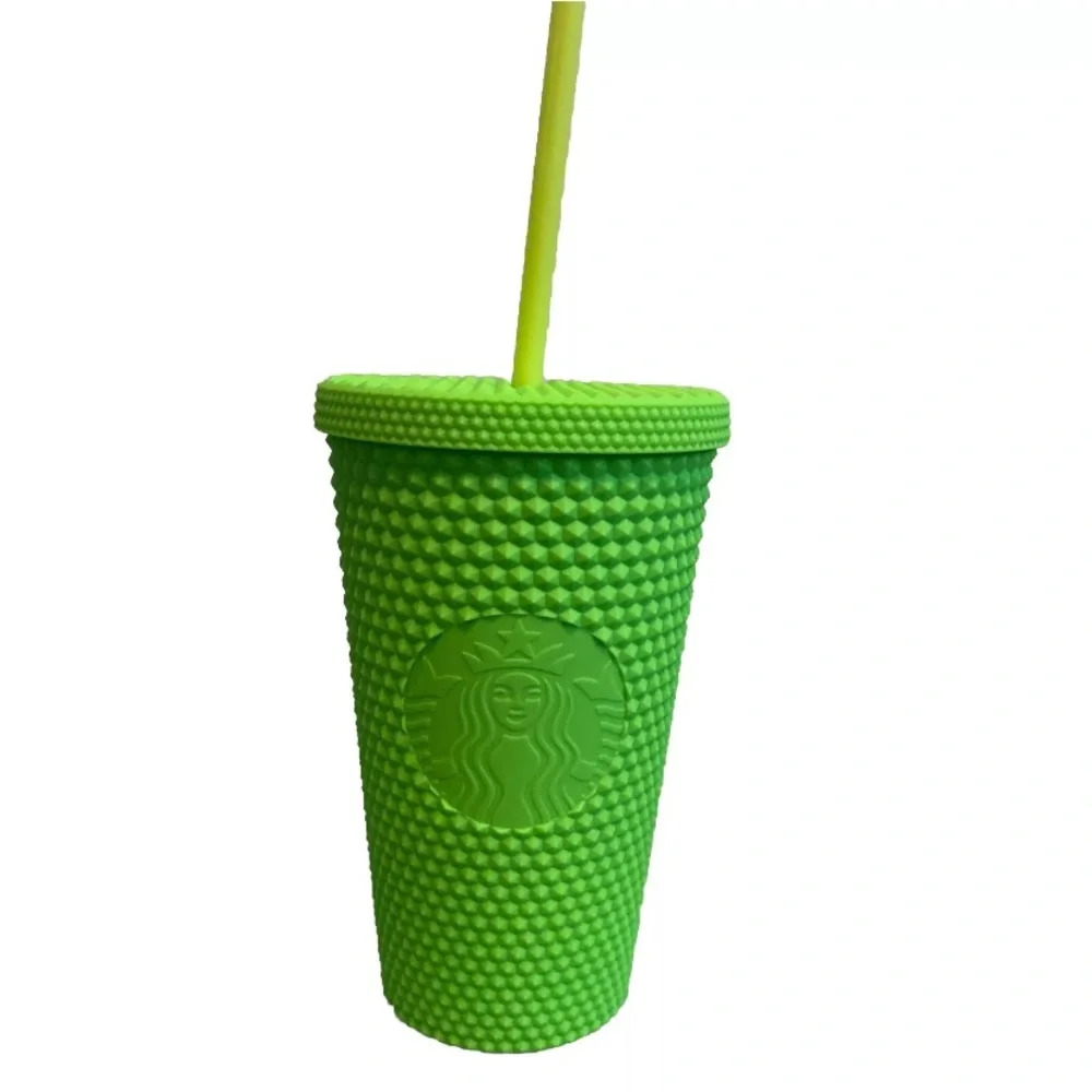 Starbucks Grande Studded Cold Cup Fall 2021 Neon Green Soft Touch Bling 16oz